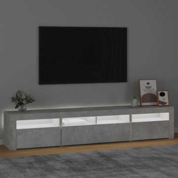 Comodă TV cu lumini LED, gri beton, 210x35x40 cm - Img 3