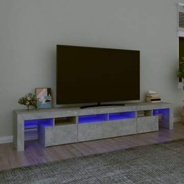 Comodă TV cu lumini LED, gri beton, 230x36,5x40cm - Img 1