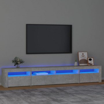 Comodă TV cu lumini LED, gri beton, 240x35x40 cm - Img 1