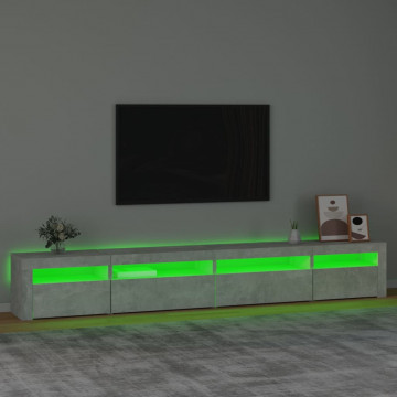 Comodă TV cu lumini LED, gri beton, 270x35x40 cm - Img 4