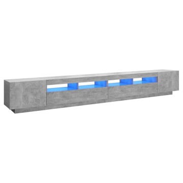 Comodă TV cu lumini LED, gri beton, 300x35x40 cm - Img 2