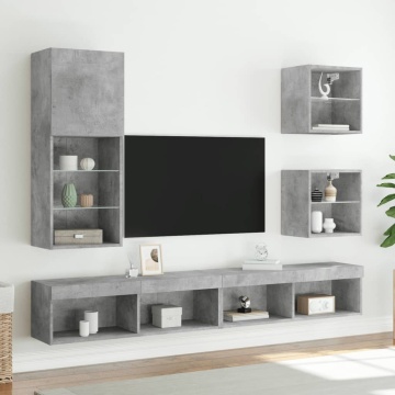 Comodă TV cu lumini LED, gri beton, 40,5x30x102 cm - Img 3