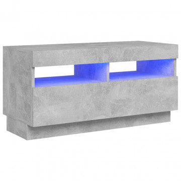 Comodă TV cu lumini LED, gri beton, 80x35x40 cm - Img 2