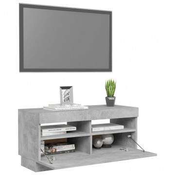 Comodă TV cu lumini LED, gri beton, 80x35x40 cm - Img 5
