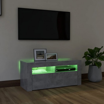 Comodă TV cu lumini LED, gri beton, 90x35x40 cm - Img 4