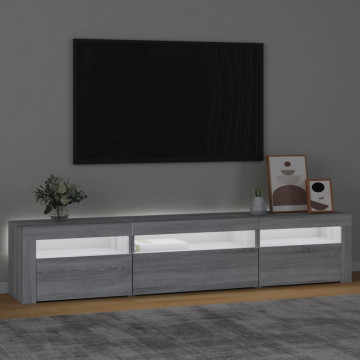 Comodă TV cu lumini LED, gri sonoma, 195x35x40 cm - Img 3