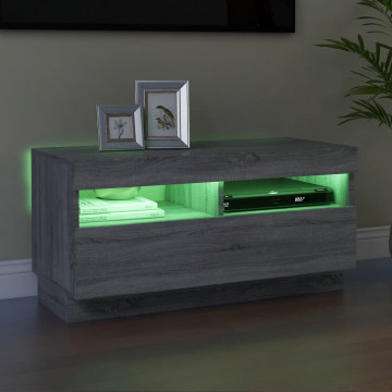 Comodă TV cu lumini LED, gri sonoma, 80x35x40 cm - Img 4