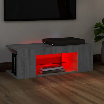 Comodă TV cu lumini LED, gri sonoma, 90x39x30 cm - Img 5