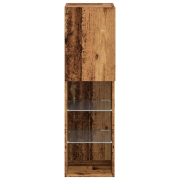 Comodă TV cu lumini LED, lemn vechi, 30,5x30x102 cm - Img 5