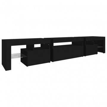 Comodă TV cu lumini LED, negru, 215x36,5x40 cm - Img 7