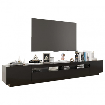 Comodă TV cu lumini LED, negru, 260x35x40 cm - Img 5