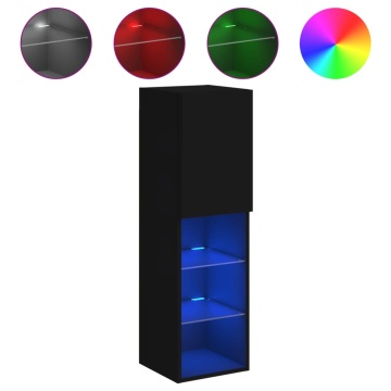 Comodă TV cu lumini LED, negru, 30,5x30x102 cm - Img 2