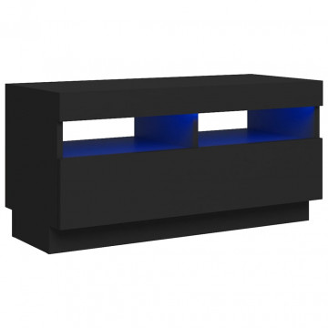 Comodă TV cu lumini LED, negru, 80x35x40 cm - Img 2