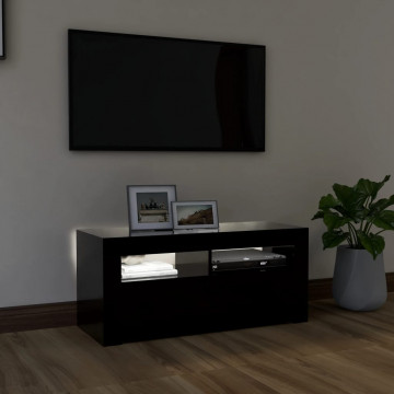 Comodă TV cu lumini LED, negru, 90x35x40 cm - Img 3