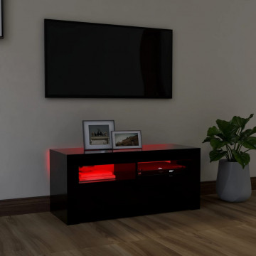 Comodă TV cu lumini LED, negru, 90x35x40 cm - Img 8