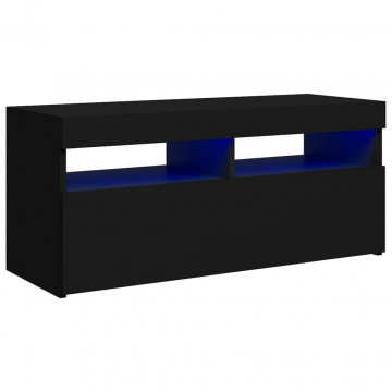 Comodă TV cu lumini LED, negru, 90x35x40 cm - Img 2
