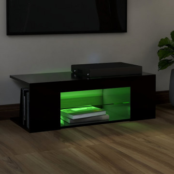Comodă TV cu lumini LED, negru, 90x39x30 cm - Img 3