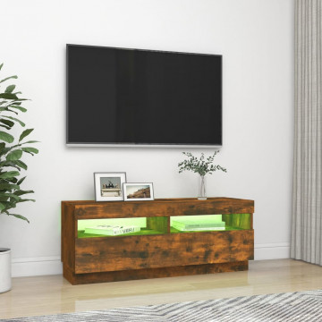 Comodă TV cu lumini LED, stejar fumuriu, 100x35x40 cm - Img 4