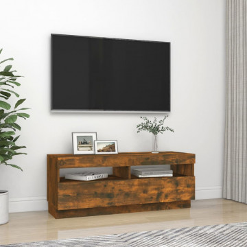 Comodă TV cu lumini LED, stejar fumuriu, 100x35x40 cm - Img 5