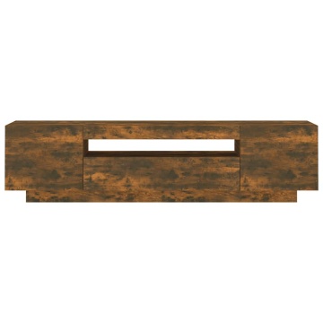 Comodă TV cu lumini LED, stejar fumuriu, 160x35x40 cm - Img 7