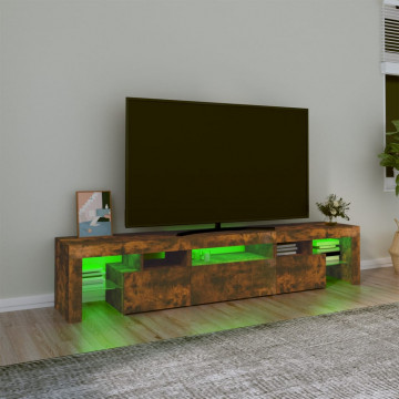 Comodă TV cu lumini LED, stejar fumuriu,200x36,5x40cm - Img 4