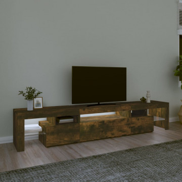 Comodă TV cu lumini LED, stejar fumuriu, 215x36,5x40 cm - Img 3