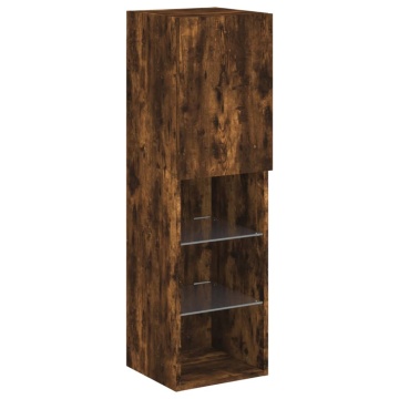 Comodă TV cu lumini LED, stejar fumuriu, 30,5x30x102 cm - Img 6