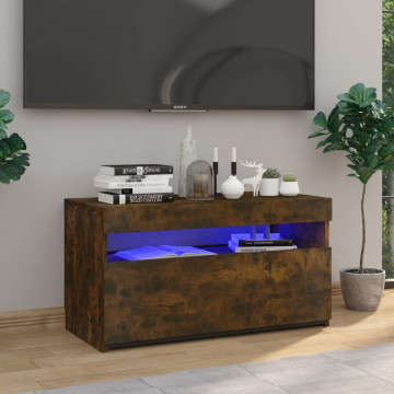 Comodă TV cu lumini LED, stejar fumuriu, 75x35x40 cm - Img 1