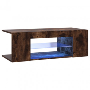 Comodă TV cu lumini LED, stejar fumuriu, 90x39x30 cm - Img 2