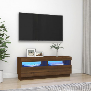 Comodă TV cu lumini LED, stejar maro, 100x35x40 cm - Img 1