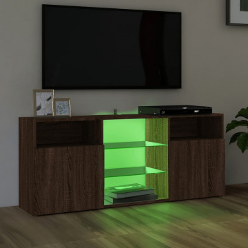 Comodă TV cu lumini LED, stejar maro, 120x30x50 cm - Img 4
