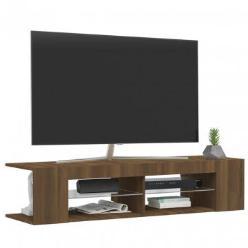 Comodă TV cu lumini LED, stejar maro, 135x39x30 cm - Img 5