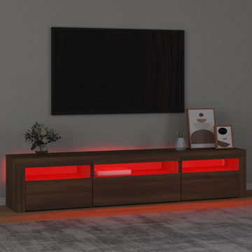 Comodă TV cu lumini LED, stejar maro, 195x35x40 cm - Img 8