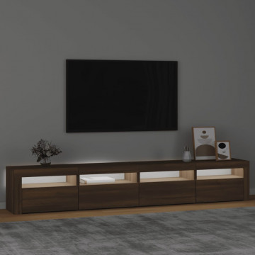Comodă TV cu lumini LED, stejar maro, 240x35x40 cm - Img 3