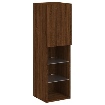 Comodă TV cu lumini LED, stejar maro, 30,5x30x102 cm - Img 6