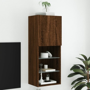 Comodă TV cu lumini LED, stejar maro, 40,5x30x102 cm - Img 1