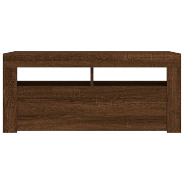 Comodă TV cu lumini LED, stejar maro, 90x35x40 cm - Img 7