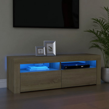 Comodă TV cu lumini LED, stejar sonoma, 120x35x40 cm - Img 1