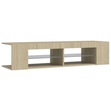 Comodă TV cu lumini LED, stejar Sonoma, 135x39x30 cm - Img 6