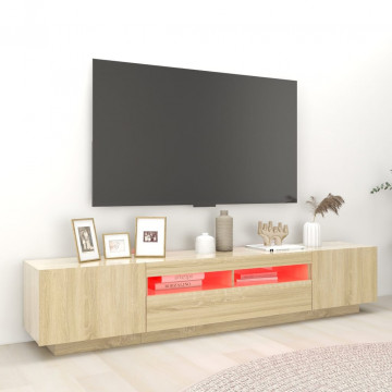 Comodă TV cu lumini LED, stejar sonoma, 200x35x40 cm - Img 4