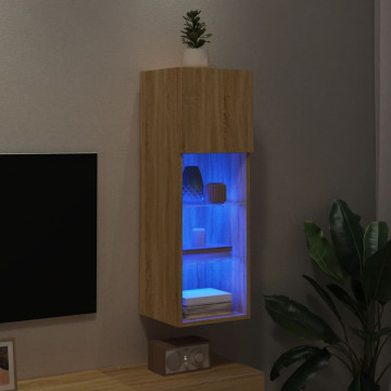 Comodă TV cu lumini LED, stejar sonoma, 30,5x30x90 cm - Img 8