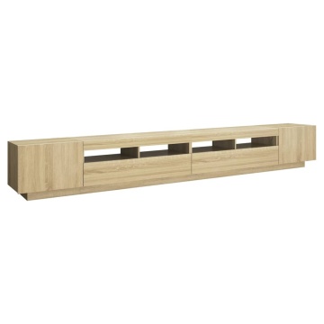 Comodă TV cu lumini LED, stejar sonoma, 300x35x40 cm - Img 6