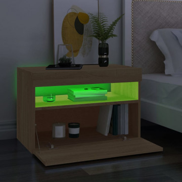 Comodă TV cu lumini LED, stejar Sonoma, 60x35x40 cm - Img 8