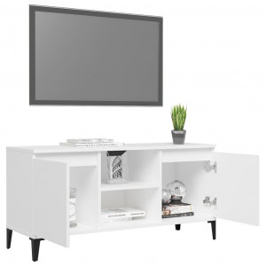 Comodă TV cu picioare metalice, alb, 103,5x35x50 cm - Img 4