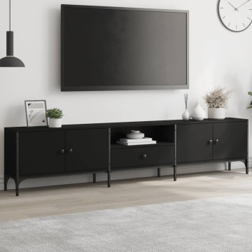 Comodă TV cu sertar, negru, 200x25x44 cm, lemn prelucrat - Img 1