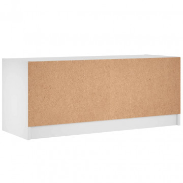 Comodă TV cu uși din sticlă, alb, 102x37x42 cm - Img 7