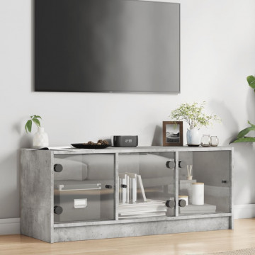 Comodă TV cu uși din sticlă, gri beton, 102x37x42 cm - Img 3