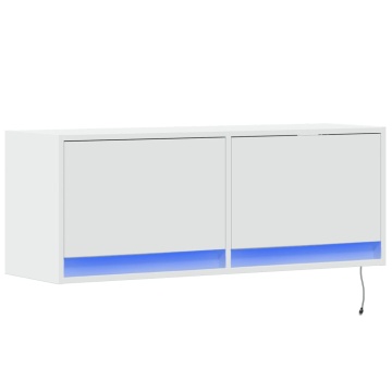 Comodă TV de perete cu lumini LED, alb, 100x31x38 cm - Img 3