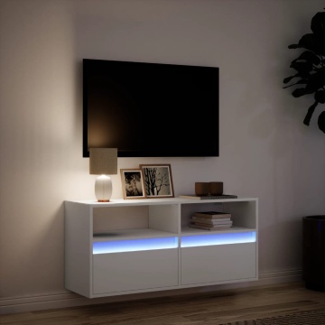 Comodă TV de perete cu lumini LED, alb, 100x31x45 cm - Img 8