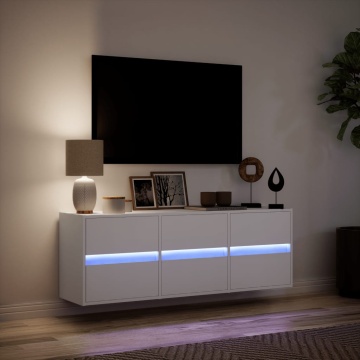 Comodă TV de perete cu lumini LED, alb, 130x31x45 cm - Img 8